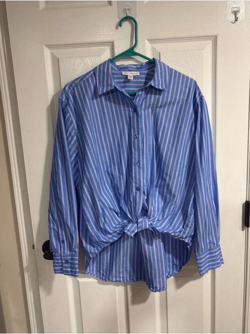 Striped Blue Tie-Front Men's Button-Down Shirt